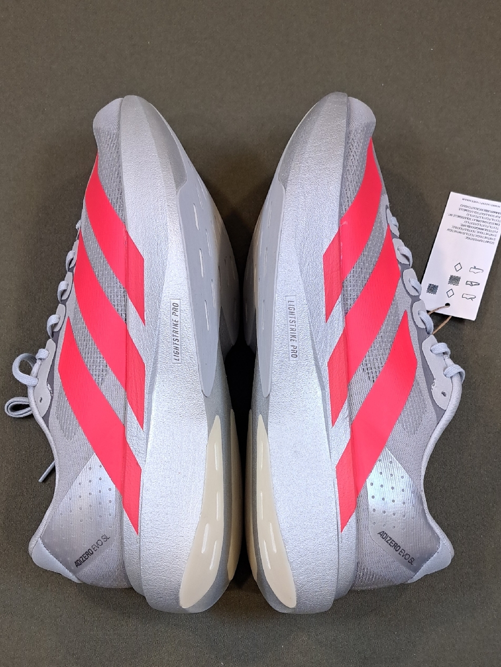 Adidas Adizero EVO SL Shoes - Color: Silver/Red/Iron - Size: Men 9 - Picture 7 of 10